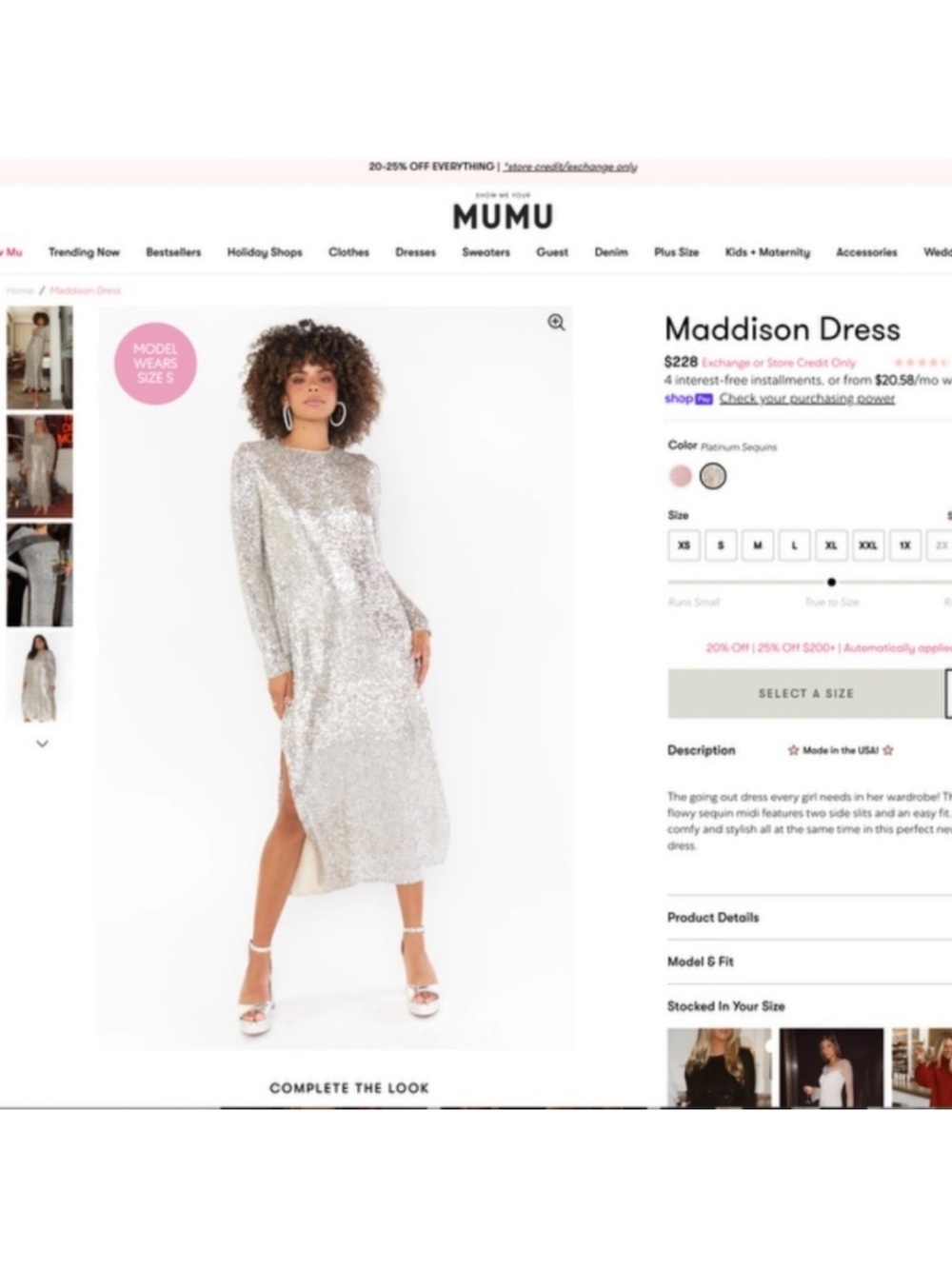 Show Me Your MuMu Silver Sequin Maxi Dress with Side Slit